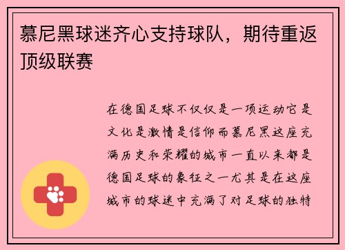慕尼黑球迷齐心支持球队,期待重返顶级联赛